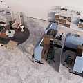 Modern Public Office Space With Open Workstations Sofa Seating Shelving Units And Green Plants