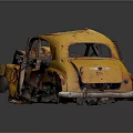 Old Yellow Rusted Damaged Car Body With Wrecked Exterior And Rust Spots