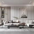 Modern Living Room Interior With Sofa Coffee Table Wall Art Bookshelf And Plant