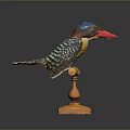 Kingfisher Wooden Sculpture Featuring Blue Head Colorful Feathers Red Beak And Yellow Stand