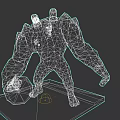 Rock And Muscle Monster Character With Glowing Yellow Lights Textured Body Standing On Platform