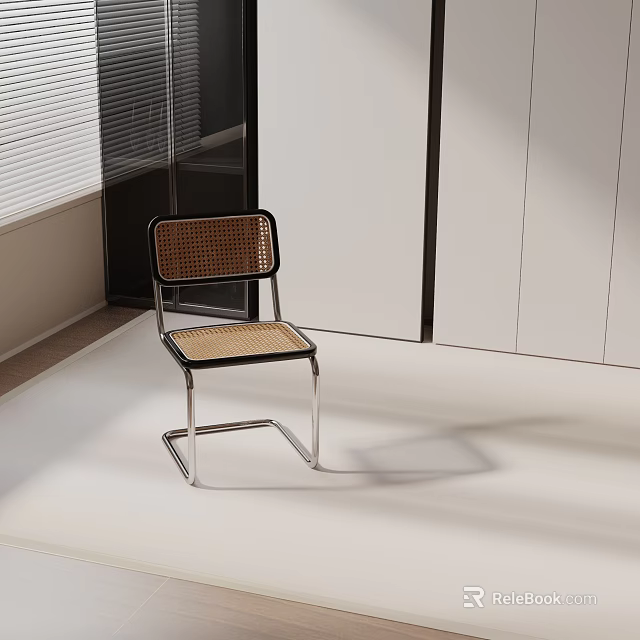 Modern Office Chair With Black Frame And Rattan Seat Backrest 3d model 