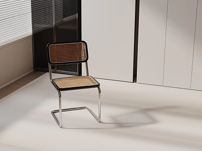 Modern Office Chair With Black Frame And Rattan Seat Backrest 3d model