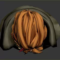 3D Female Character Bust With Orange Braided Hair Dark Turtleneck Buttoned Coat And Necklace