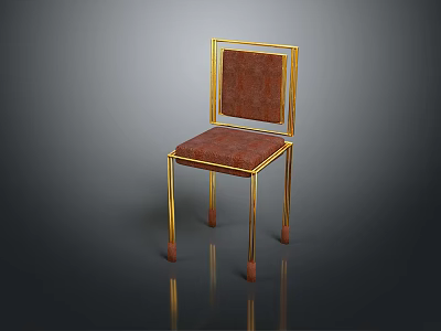 Modern Elegant Leisure Chair With Golden Frame And Brown Leather Upholstery 3d model