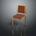 Modern Elegant Leisure Chair With Golden Frame And Brown Leather Upholstery