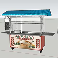 Functional Snack Cart With Blue Awning Menu Display Window And Chalkboard Menu 3d model