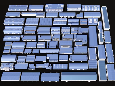 Different Types of Industrial Factory Buildings With Various Roof Designs and Sizes 3d model