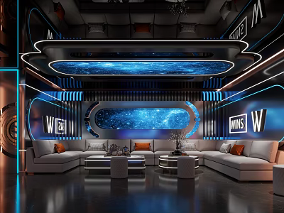 Sci Fi Style KTV Room With Futuristic Lighting And Sofas 3d model
