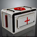 Emergency First Aid Kit White Container With Red Cross Symbol And Black Handles