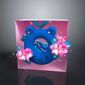Cartoon Reptile Turtle Design on Pink Box with Pink Flowers and Blue Waves
