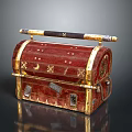 Red Treasure Chest With Black And Gold Handle Moon And Star Engravings