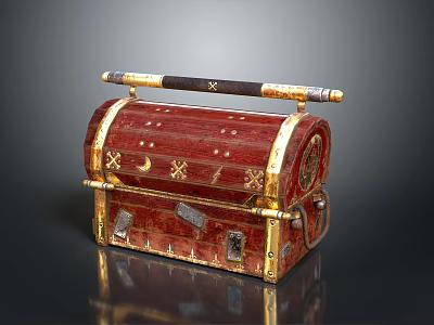 Red Treasure Chest With Black And Gold Handle Moon And Star Engravings 3d model