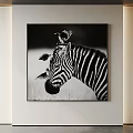Black and White Animal Painting Featuring Zebra With Birds On Head As Wall Decor