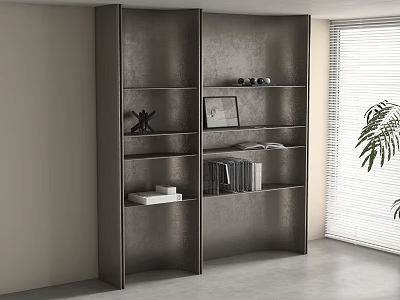 Modern Decorative Cabinet with Multiple Shelves Holding Books Decorations and Photo Frame in Bright Room 3d model