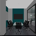Modern Meeting Room Interior With Green Backdrop White Table Camera And Shelved Plants Books