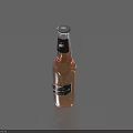 Elegant Transparent Wine Bottle and Wine Glass with Pink Liquid Blue Cap on Gray Background