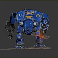 Blue Mech Warrior Character With Flamethrower And Gun Firing Flames On Textured Base
