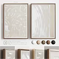 Abstract Wall Art with Beige and White Patterns in Gold Framed Hanging on Wall