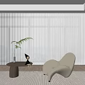 Modern Living Room Interior With White Venetian Blinds Large Window And Green Plant