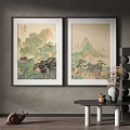 Chinese Landscape Paintings Hung On Wall With Modern Interior Decor Elements 3d model