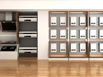 Smart Machines In Modern Open Kitchen With Island Counter And Cabinets 3d model