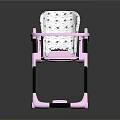 Kids Pink And White High Chair With Patterned Backrest And Black Frame