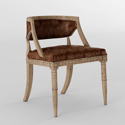 Classic Accent Chair With Brown Leather Upholstery And Wooden Carved Legs 3d model