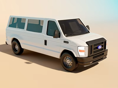 White Ford Commercial Van With Side Windows And Black Front Grille 3d model