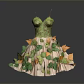 Green Beige Dress With Green Yellow Leaf Decorations For Daily Life Use