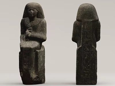 Ancient Egyptian Carved Stone Statues Front And Back View With Hieroglyphics 3d model
