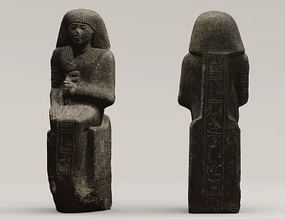 Ancient Egyptian Carved Stone Statues Front And Back View With Hieroglyphics 3d model