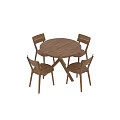 Round Wooden Dining Table Set With Four Solid Wood Chairs And Simple Design