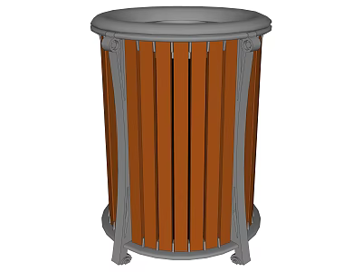 Outdoor Public Trash Can With Wooden Slats And Metal Frame Design 3d model