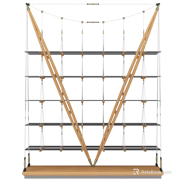 Modern Hanging Chair With Metal Frame And Wooden Support Structure 3d model 