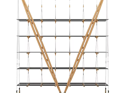 Modern Hanging Chair With Metal Frame And Wooden Support Structure 3d model