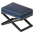 Modern Blue Upholstered Ottoman With Nailhead Trim And Cross Wooden Frame