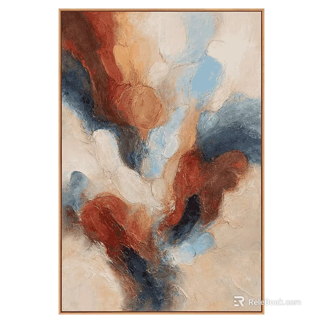 Modern Abstract Wall Decor Art With Warm Brown Red Blue Textured Hues 3d model 