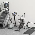 Essential Sports Equipment Including Stair Climber Exercise Bike Air Bike Ab Bench and Yoga Mat