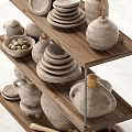 Handcrafted Ceramic Vessels Display with Jars Bowls and Plates on Shelves