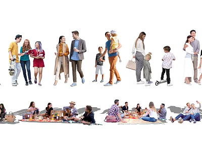 People Walking Interacting and Having Picnic in Outdoor Group Settings 3d model