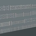 White Railings with Various Different Designs Arranged on Grey Background