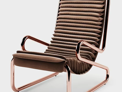 Modern Brown Velvet Accent Chair With Rose Gold Metal Frame And Striped Backrest 3d model
