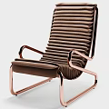 Modern Brown Velvet Accent Chair With Rose Gold Metal Frame And Striped Backrest