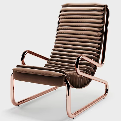 Modern Brown Velvet Accent Chair With Rose Gold Metal Frame And Striped Backrest 3d model
