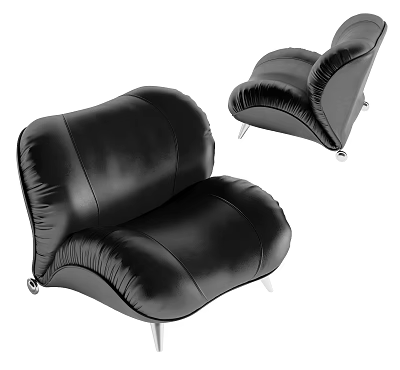 Black Leather Single Sofa With Modern Streamlined Design And Metal Support Legs 3d model