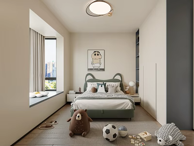 Cozy Kids Bedroom Interior With Cartoon Headboard Plush Bear Soccer Ball And Blocks 3d model