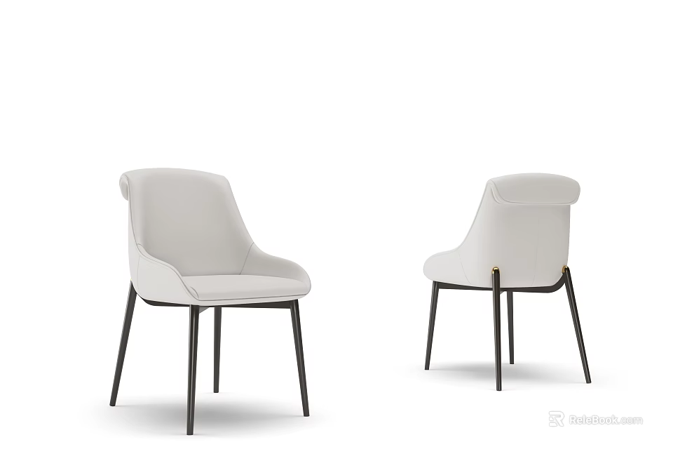 Modern White Dining Chairs With Black Legs And Comfortable Design 3d model 