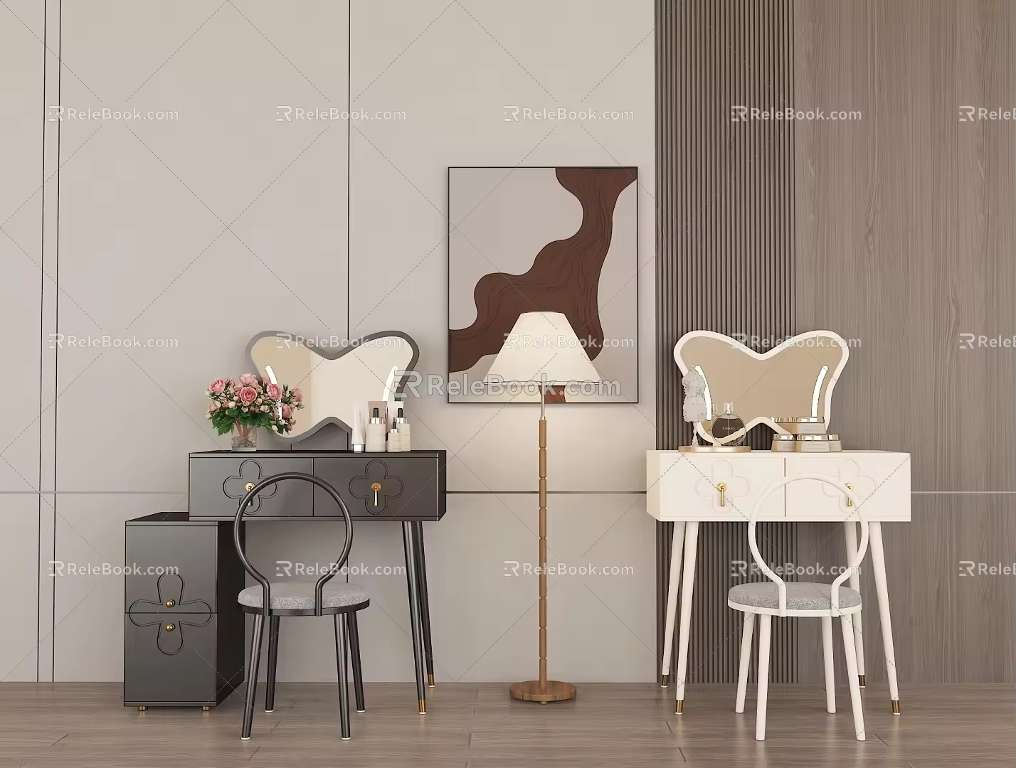 Vintage Dressing Table and Chair Combination Simple Dressing Table and Chair 3d model