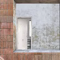 Red Brick Building Components Including Gray Roof Multiple Windows Entrance Steps And Weathered Walls